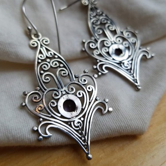 NEW Amethyst & Sterling Silver Filigree Boho Earrings Handmade Dangle Statement - Picture 7 of 7